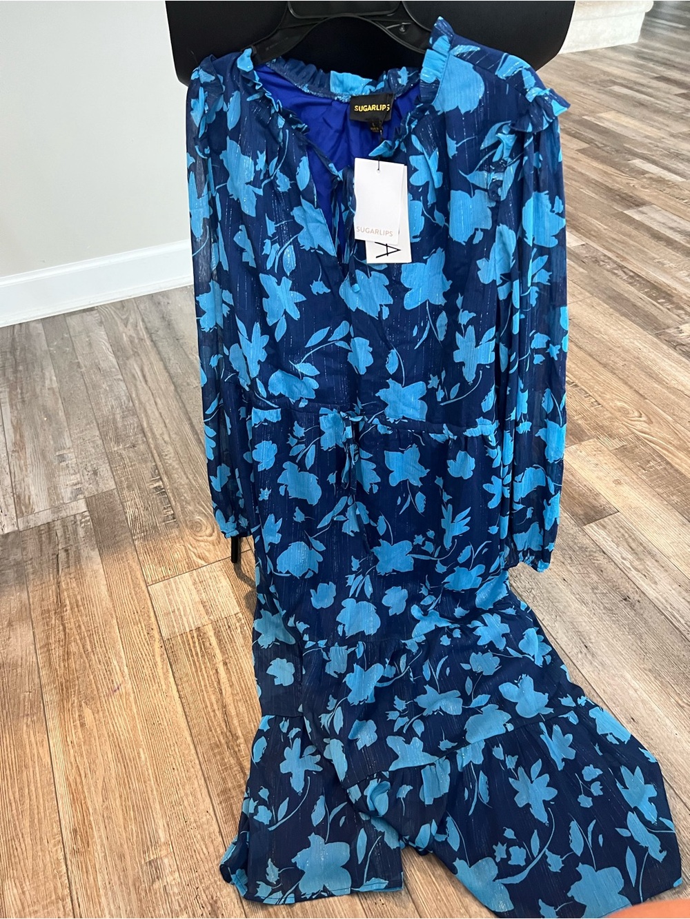 Sugarlips Navy Floral Maxi Dress with Bright Blue Blooms
